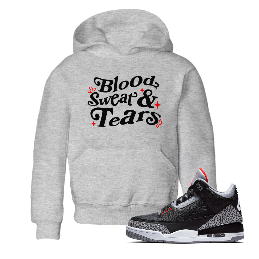 3s Black Cement shirts to match jordans Blood Sweat Tears sneaker match tees Air Jordan 3 Black Cement match shoes to clothes SNRT Sneaker Tees Youth Baby Heather Grey 1 tee