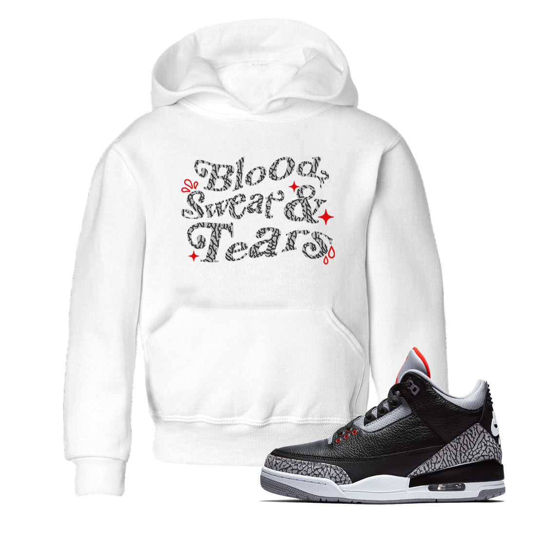 3s Black Cement shirts to match jordans Blood Sweat Tears sneaker match tees Air Jordan 3 Black Cement match shoes to clothes SNRT Sneaker Tees Youth Baby White 1 tee