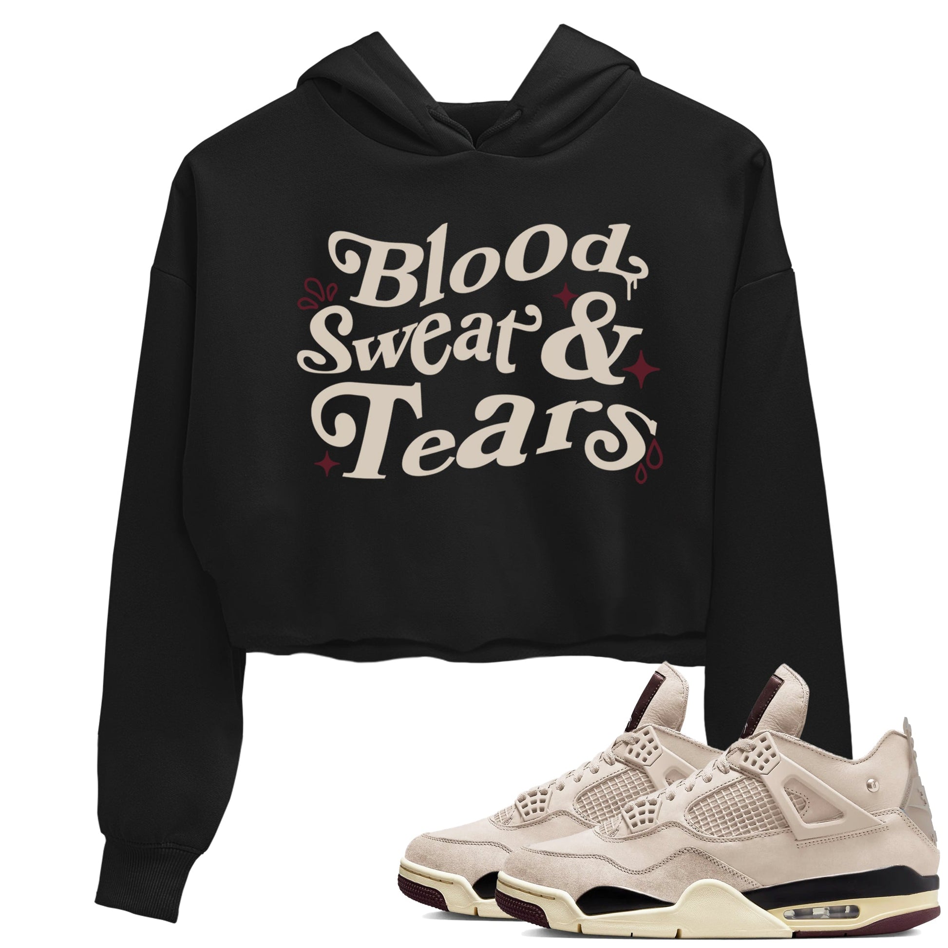 4s A Ma Maniere x Fossil Stone shirts to match jordans Blood Sweat Tears sneaker match tees Air Jordan 4 A Ma Maniere x Fossil Stone match shoes to clothes SNRT Sneaker Tees unisex cotton Black 1 crop tee
