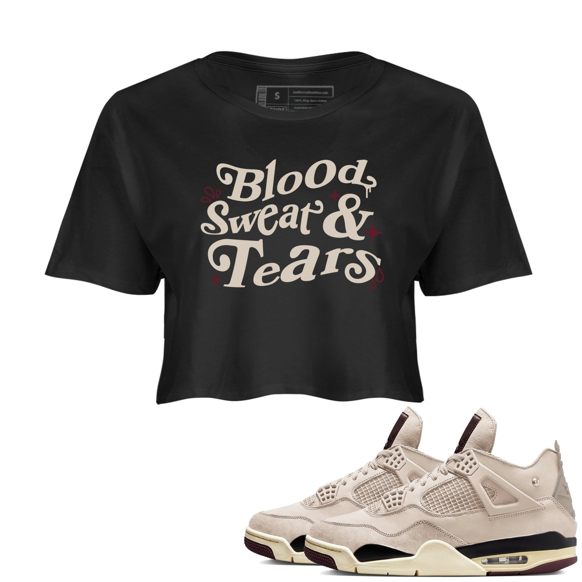 4s A Ma Maniere x Fossil Stone shirts to match jordans Blood Sweat Tears sneaker match tees Air Jordan 4 A Ma Maniere x Fossil Stone match shoes to clothes SNRT Sneaker Tees unisex cotton Black 1 crop tee