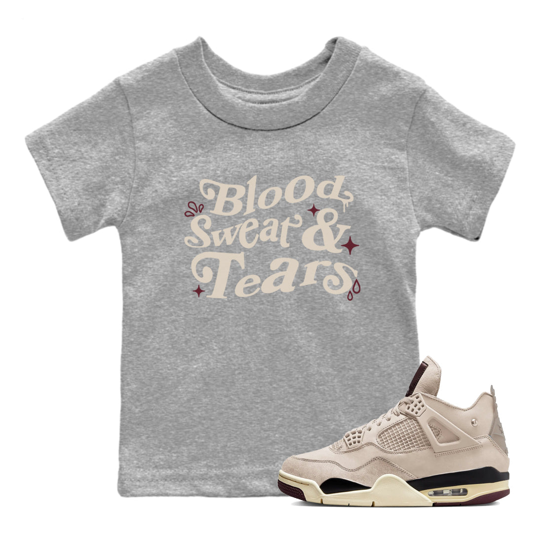 4s A Ma Maniere x Fossil Stone shirts to match jordans Blood Sweat Tears sneaker match tees Air Jordan 4 A Ma Maniere x Fossil Stone match shoes to clothes SNRT Sneaker Tees Youth Baby Heather Grey 1 tee