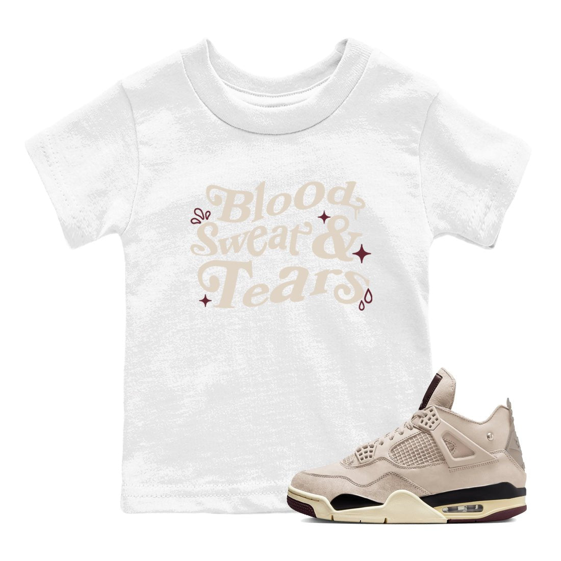 4s A Ma Maniere x Fossil Stone shirts to match jordans Blood Sweat Tears sneaker match tees Air Jordan 4 A Ma Maniere x Fossil Stone match shoes to clothes SNRT Sneaker Tees Youth Baby White 1 tee