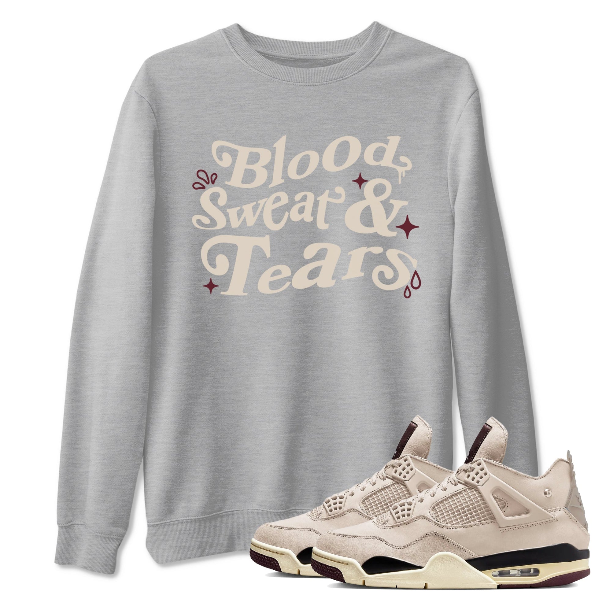 4s A Ma Maniere x Fossil Stone shirts to match jordans Blood Sweat Tears sneaker match tees Air Jordan 4 A Ma Maniere x Fossil Stone match shoes to clothes SNRT Sneaker Tees unisex cotton Heather Grey 1 shirts