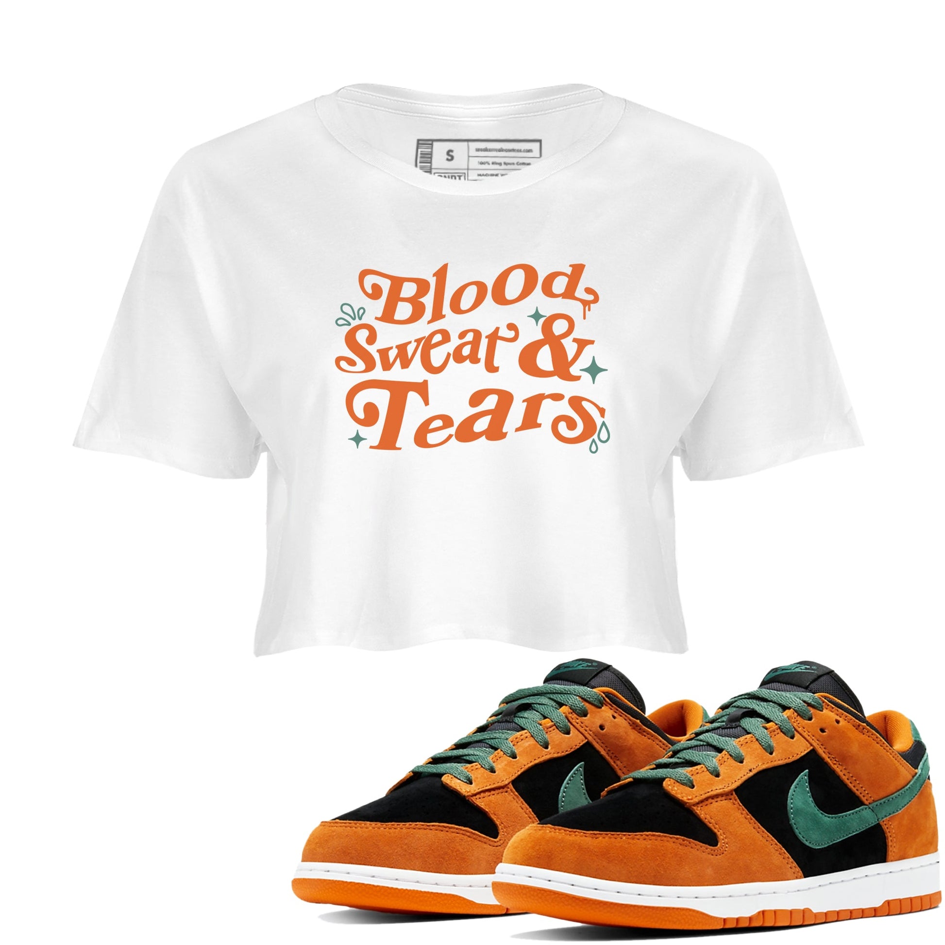 Dunk Low Ceramic shirts to match jordans Blood Sweat Tears sneaker match tees Dunk Ceramic match shoes to clothes SNRT Sneaker Tees unisex cotton White 1 crop tee