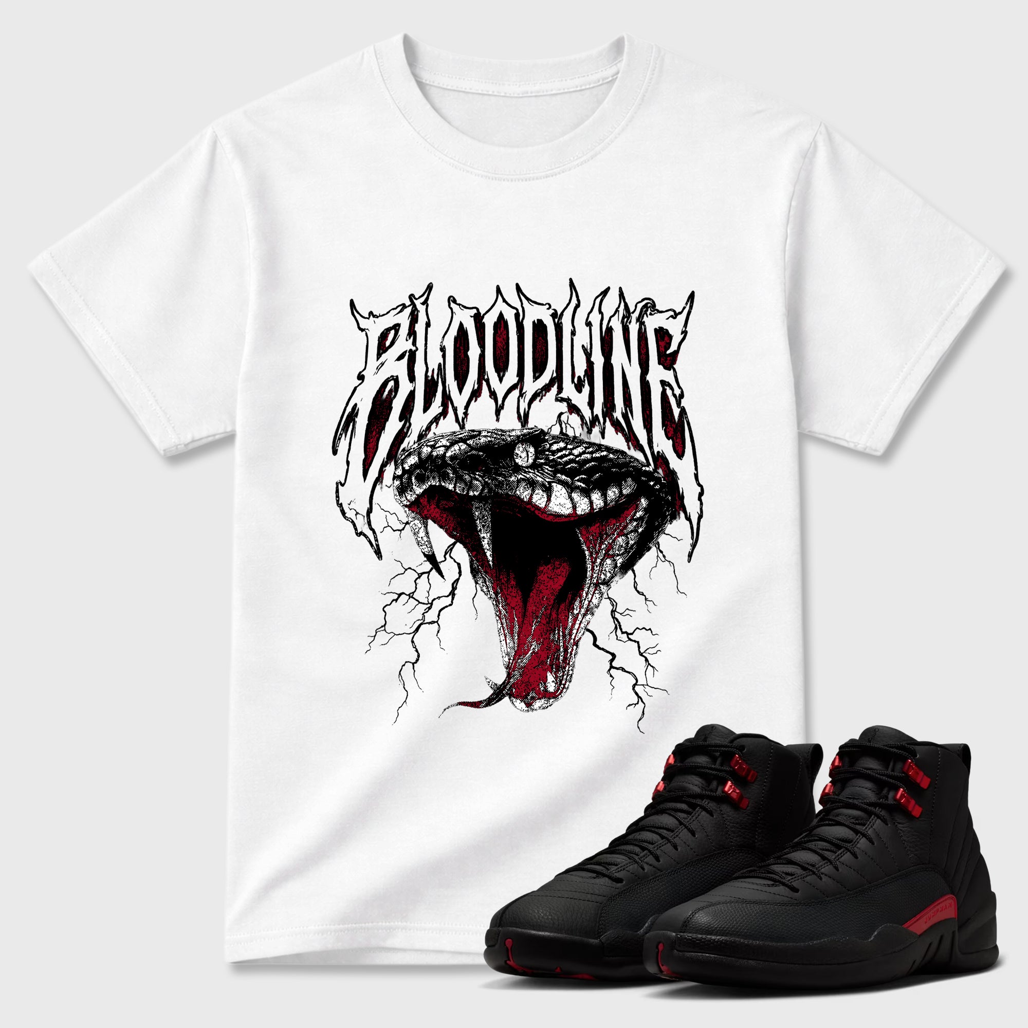 Sneakerfit Streetwear outfit, Sneaker Tees To Match Air Jordan 12 Bloodline – Bloodline Graphic Tee White 1