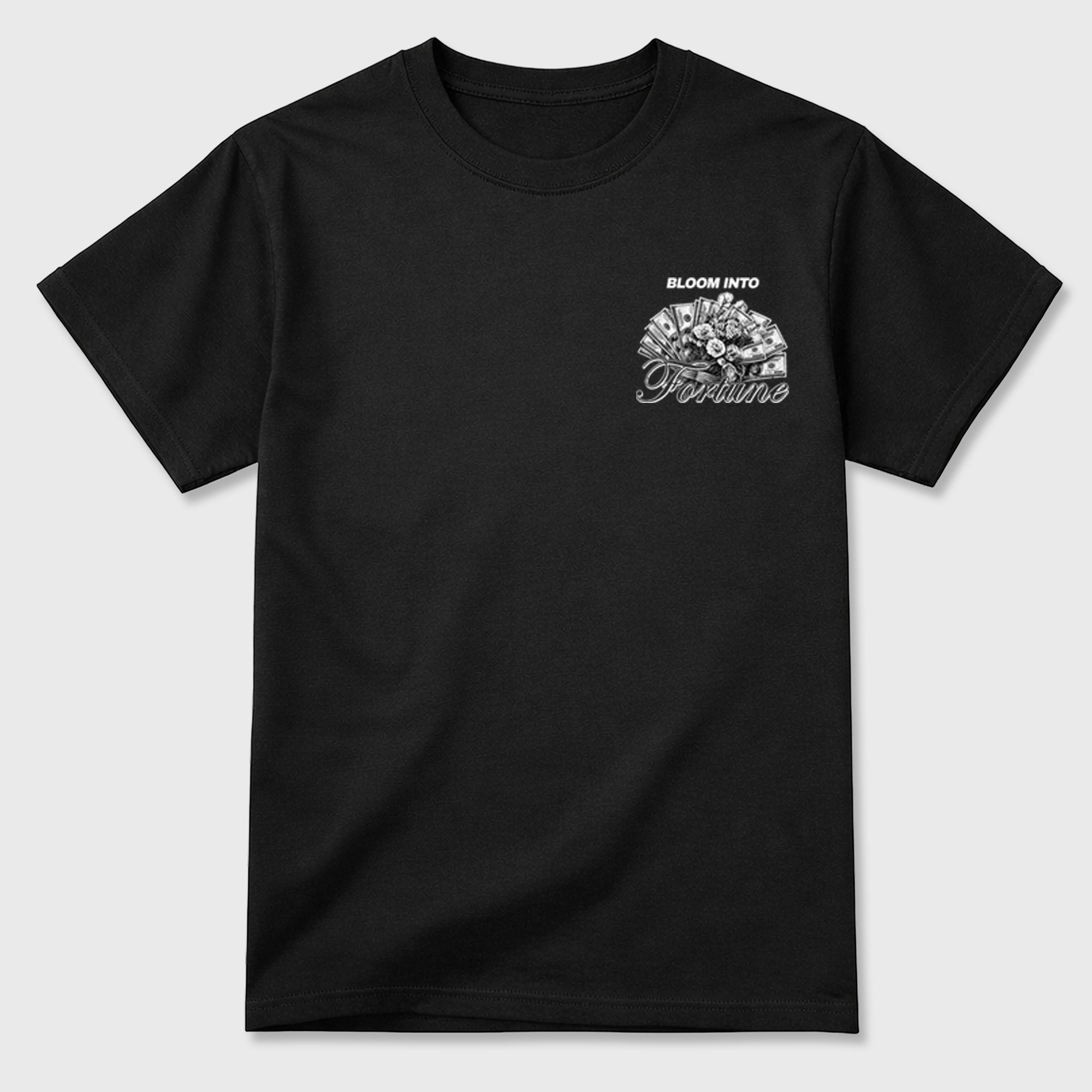 Bloom Into Fortune Graphic T-Shirt featuring original streetwear artwork designed to match the . Black Graphic T-Shirt.