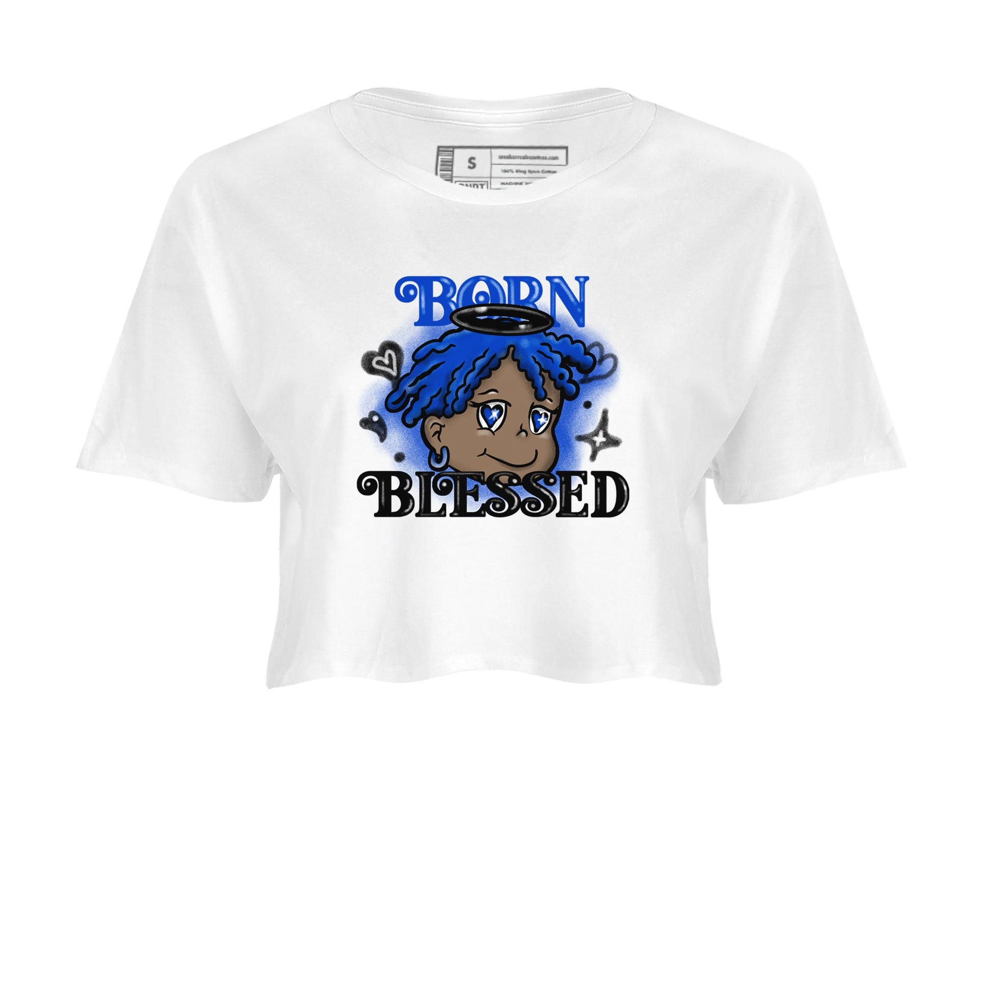 Air Foamposite One Royal shirts to match jordans Born Blessed sneaker match tees Foams One Royal match shoes to clothes SNRT Sneaker Tees unisex cotton White 2 crop tee