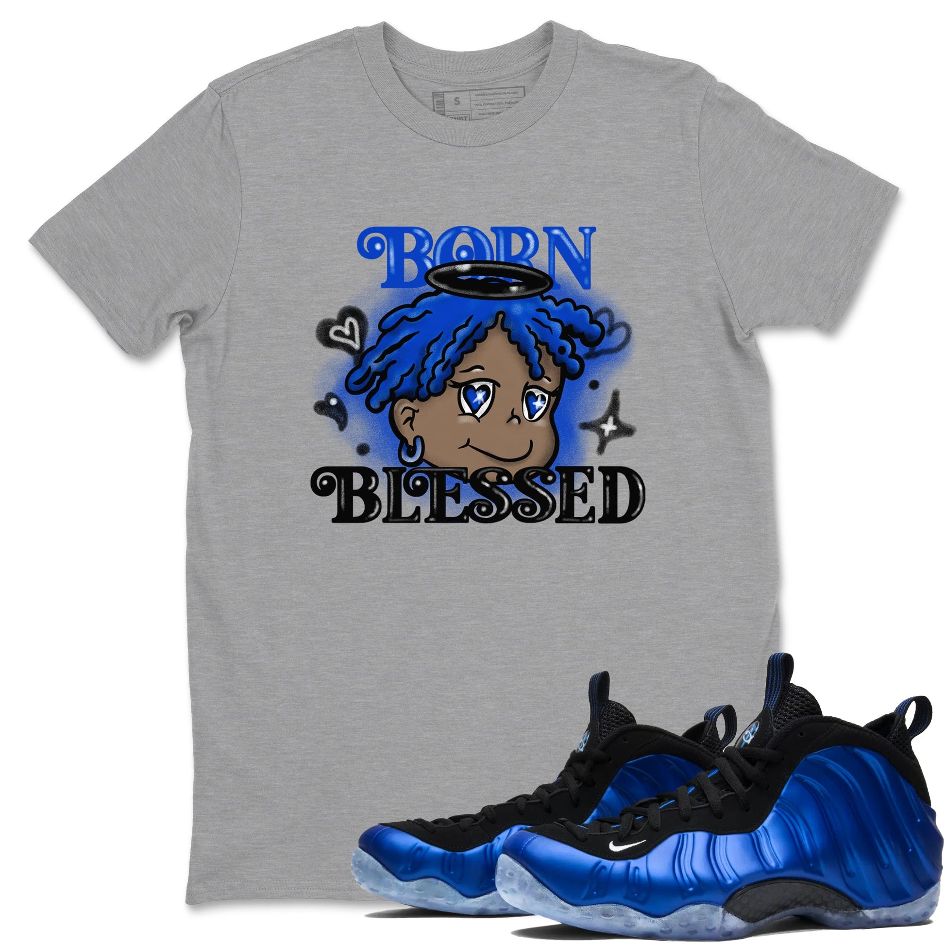 Air Foamposite One Royal shirts to match jordans Born Blessed sneaker match tees Foams One Royal match shoes to clothes SNRT Sneaker Tees unisex cotton Heather Grey 1 shirts