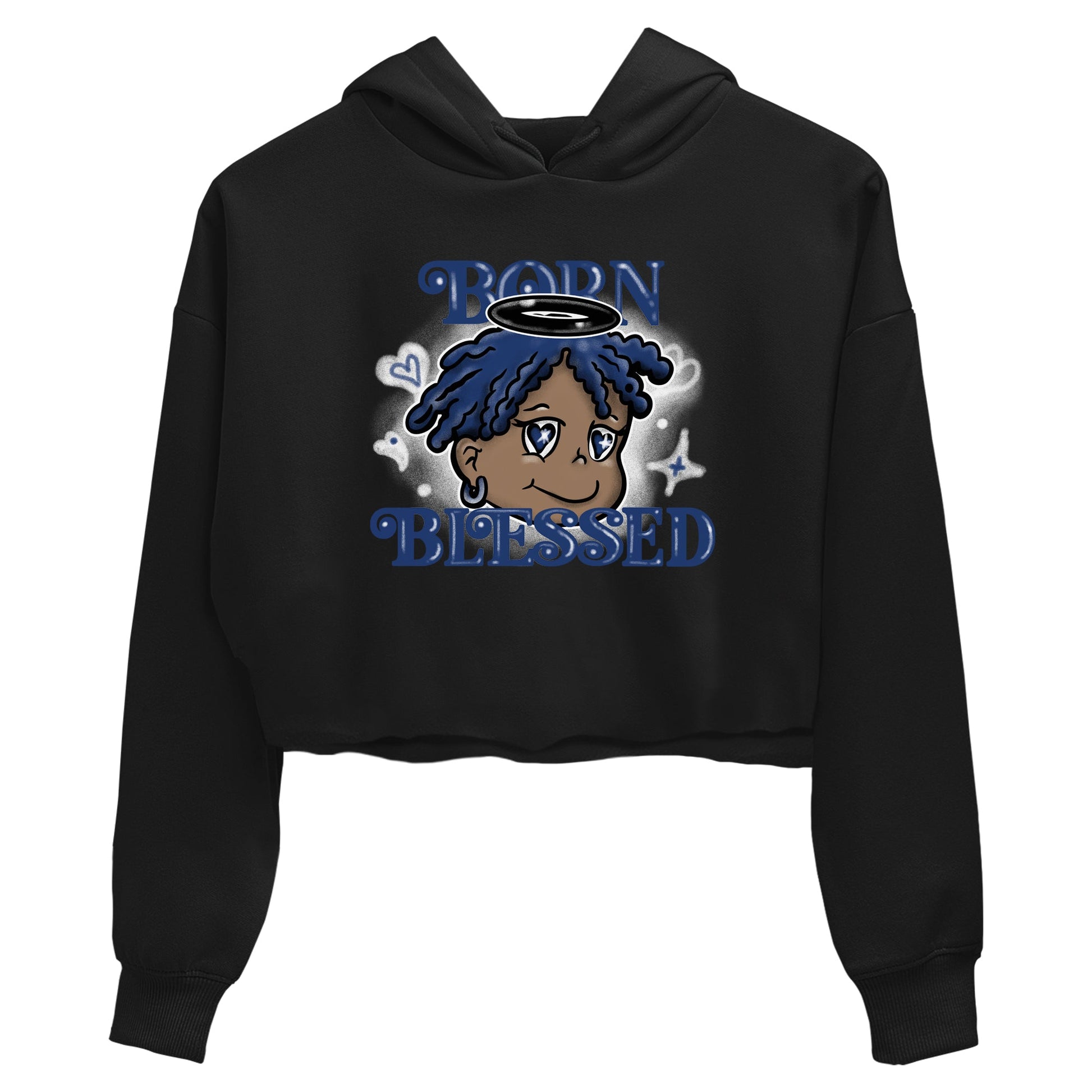 1s Midnight Navy shirts to match jordans Born Blessed sneaker match tees Air Jordan 1 Midnight Navy match shoes to clothes SNRT Sneaker Tees unisex cotton Black 2 crop tee