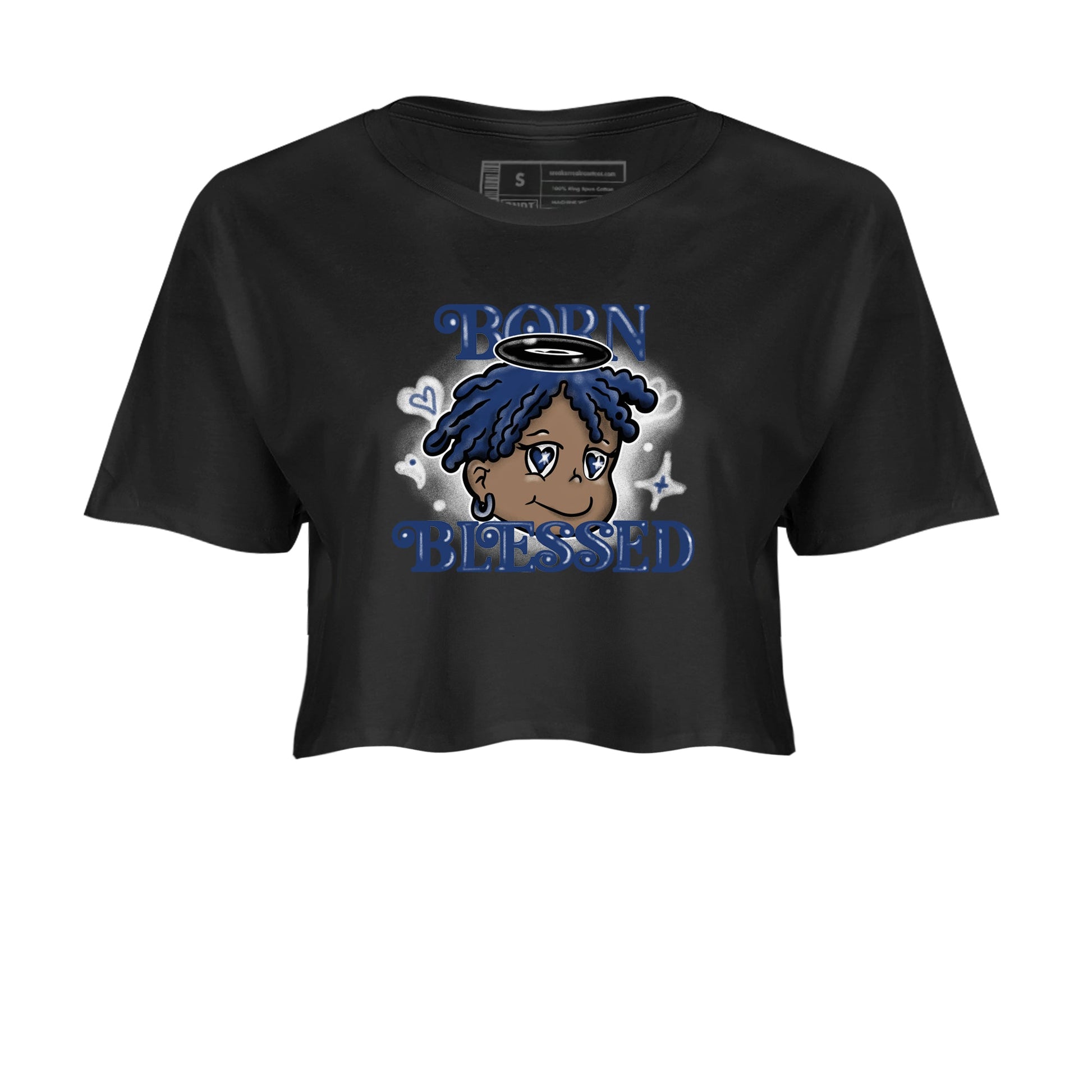 1s Midnight Navy shirts to match jordans Born Blessed sneaker match tees Air Jordan 1 Midnight Navy match shoes to clothes SNRT Sneaker Tees unisex cotton Black 2 crop tee
