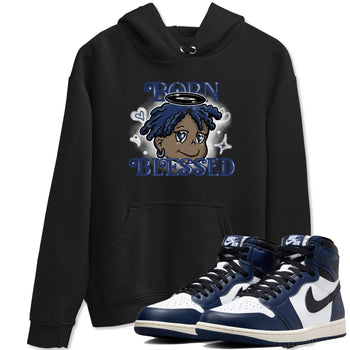 1s Midnight Navy shirts to match jordans Born Blessed sneaker match tees Air Jordan 1 Midnight Navy match shoes to clothes SNRT Sneaker Tees unisex cotton Black 1 shirts