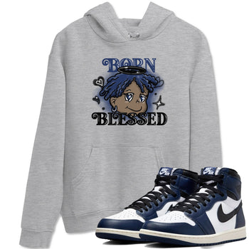 1s Midnight Navy shirts to match jordans Born Blessed sneaker match tees Air Jordan 1 Midnight Navy match shoes to clothes SNRT Sneaker Tees unisex cotton Heather Grey 1 shirts