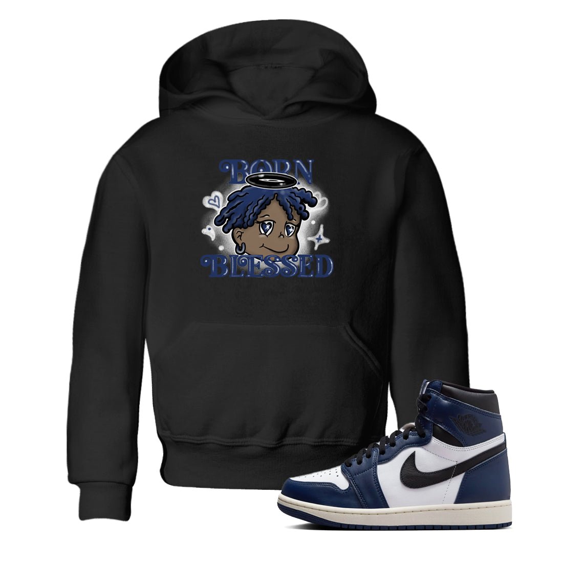 1s Midnight Navy shirts to match jordans Born Blessed sneaker match tees Air Jordan 1 Midnight Navy match shoes to clothes SNRT Sneaker Tees Youth Baby Black 1 tee