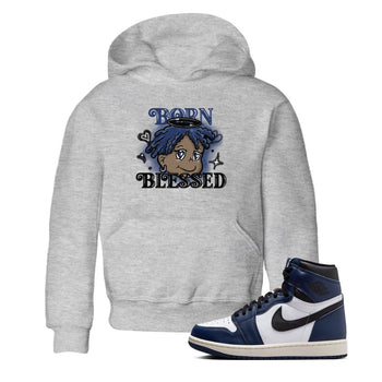 1s Midnight Navy shirts to match jordans Born Blessed sneaker match tees Air Jordan 1 Midnight Navy match shoes to clothes SNRT Sneaker Tees Youth Baby Heather Grey 1 tee