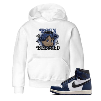 1s Midnight Navy shirts to match jordans Born Blessed sneaker match tees Air Jordan 1 Midnight Navy match shoes to clothes SNRT Sneaker Tees Youth Baby White 1 tee