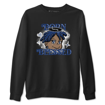 1s Midnight Navy shirts to match jordans Born Blessed sneaker match tees Air Jordan 1 Midnight Navy match shoes to clothes SNRT Sneaker Tees unisex cotton Black 2 shirts