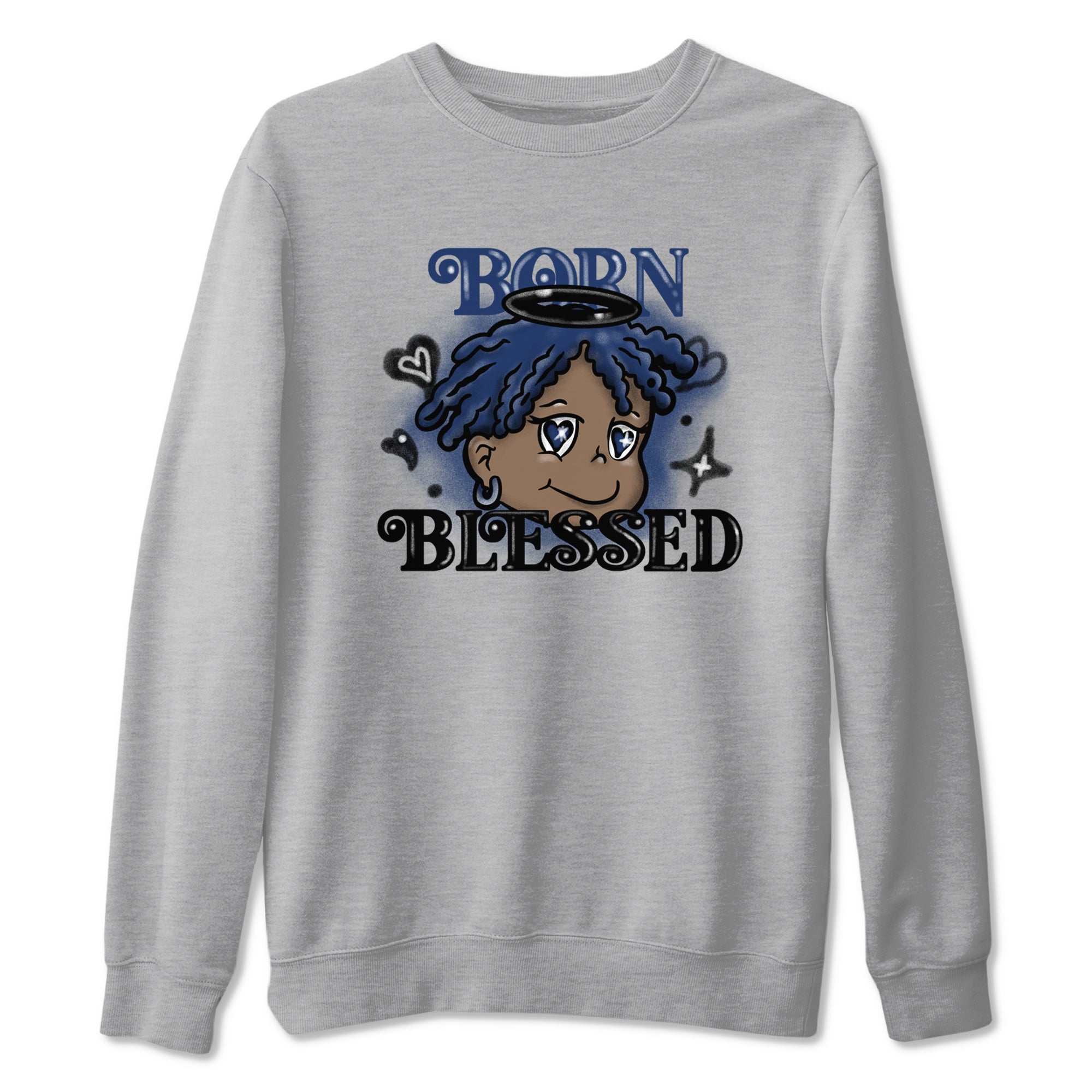 1s Midnight Navy shirts to match jordans Born Blessed sneaker match tees Air Jordan 1 Midnight Navy match shoes to clothes SNRT Sneaker Tees unisex cotton Heather Grey 2 shirts