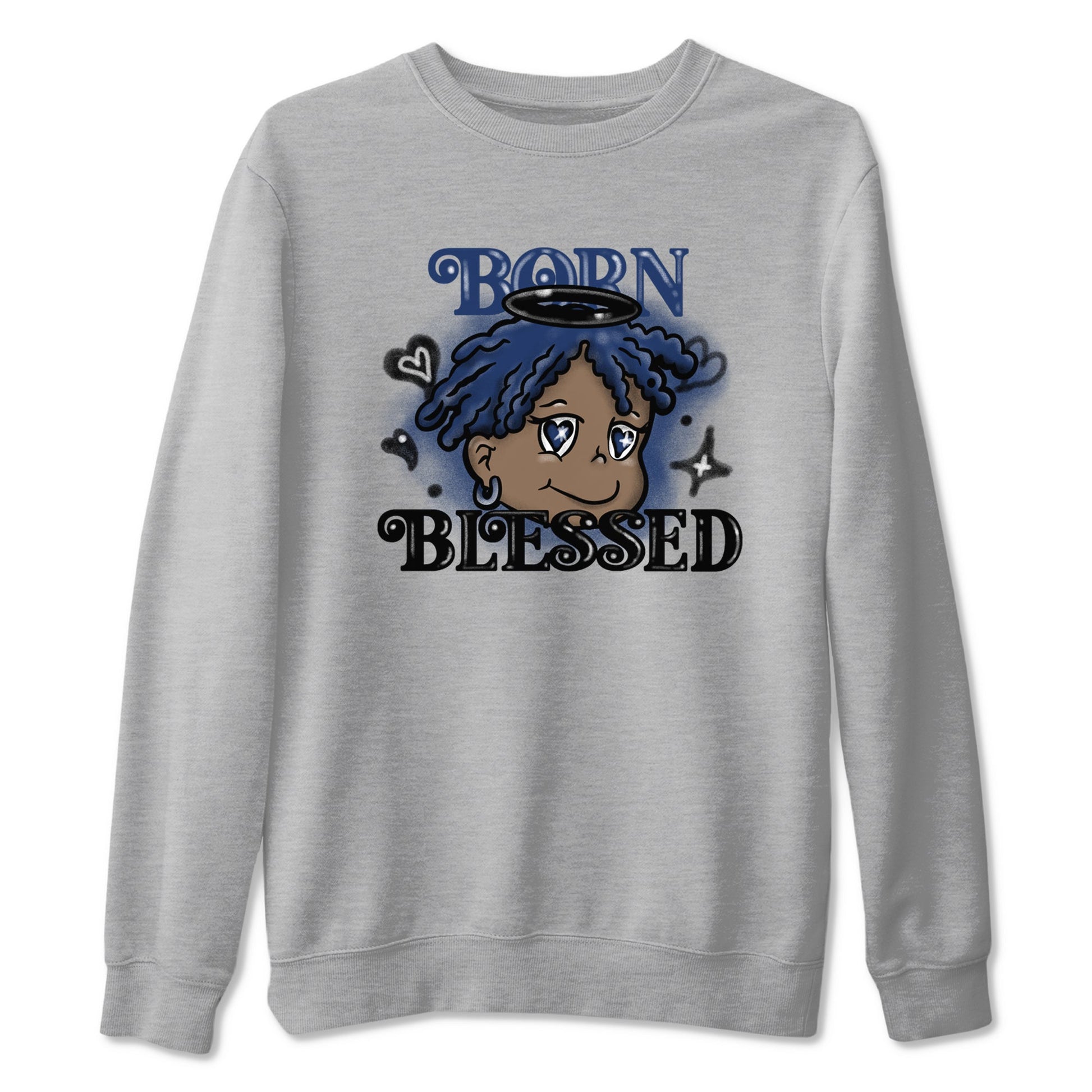 1s Midnight Navy shirts to match jordans Born Blessed sneaker match tees Air Jordan 1 Midnight Navy match shoes to clothes SNRT Sneaker Tees unisex cotton Heather Grey 2 shirts
