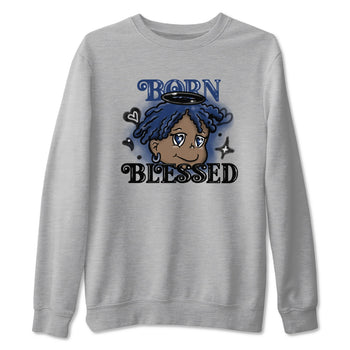 1s Midnight Navy shirts to match jordans Born Blessed sneaker match tees Air Jordan 1 Midnight Navy match shoes to clothes SNRT Sneaker Tees unisex cotton Heather Grey 2 shirts