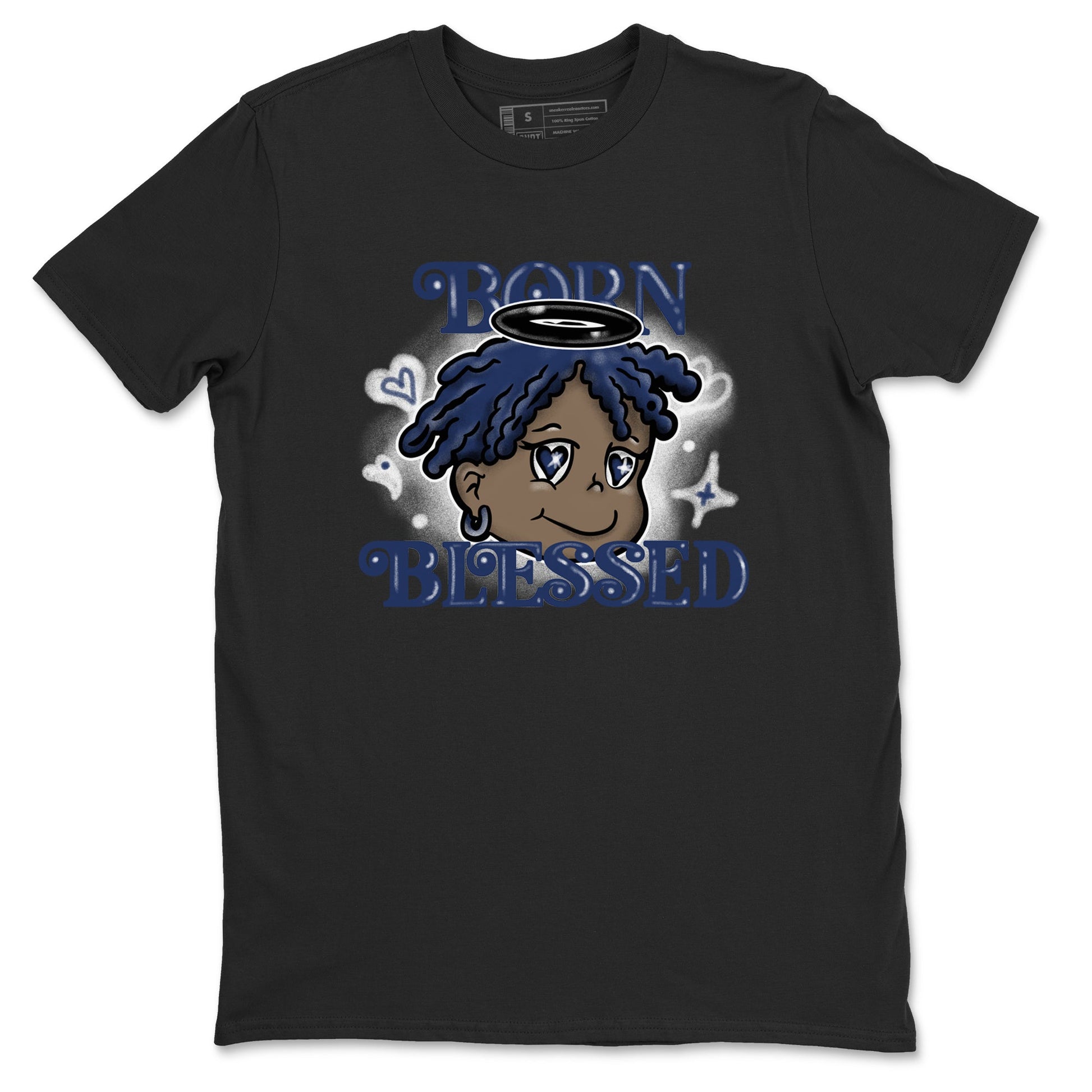1s Midnight Navy shirts to match jordans Born Blessed sneaker match tees Air Jordan 1 Midnight Navy match shoes to clothes SNRT Sneaker Tees unisex cotton Black 2 shirts