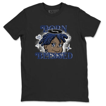 1s Midnight Navy shirts to match jordans Born Blessed sneaker match tees Air Jordan 1 Midnight Navy match shoes to clothes SNRT Sneaker Tees unisex cotton Black 2 shirts
