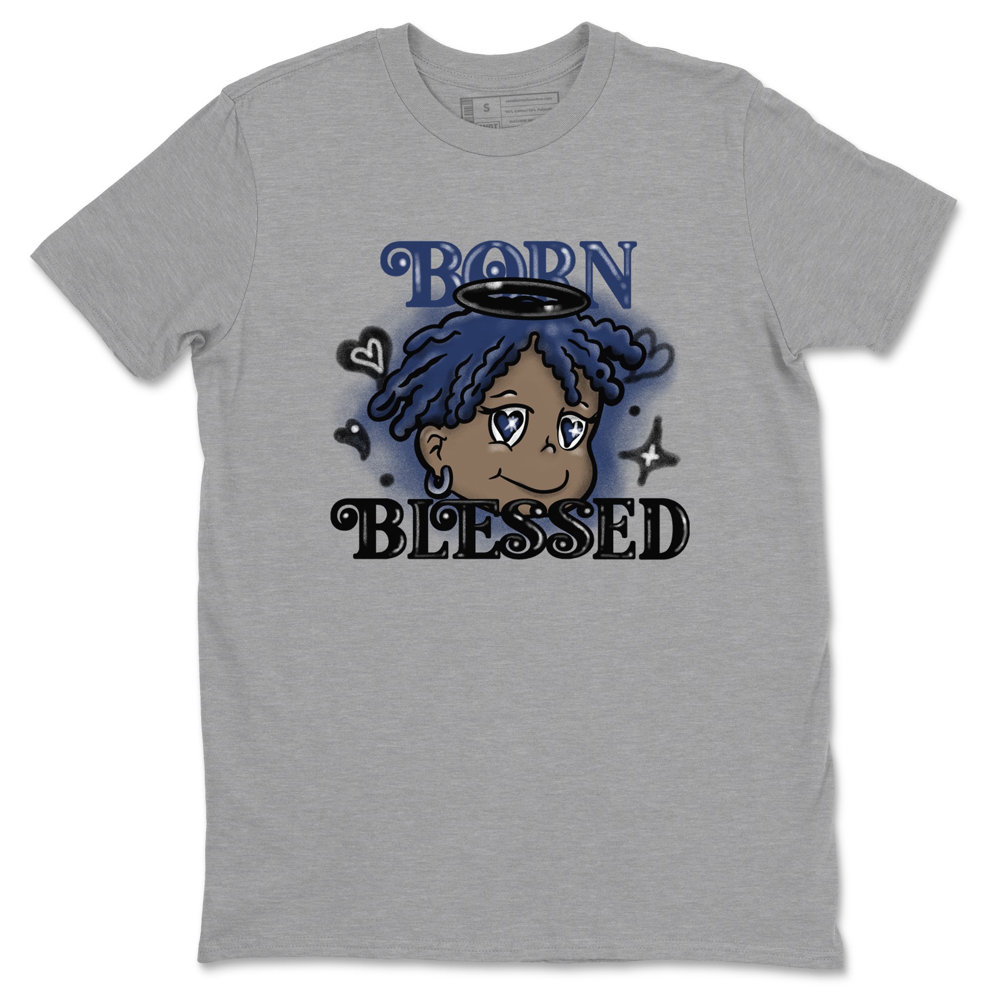 1s Midnight Navy shirts to match jordans Born Blessed sneaker match tees Air Jordan 1 Midnight Navy match shoes to clothes SNRT Sneaker Tees unisex cotton Heather Grey 2 shirts