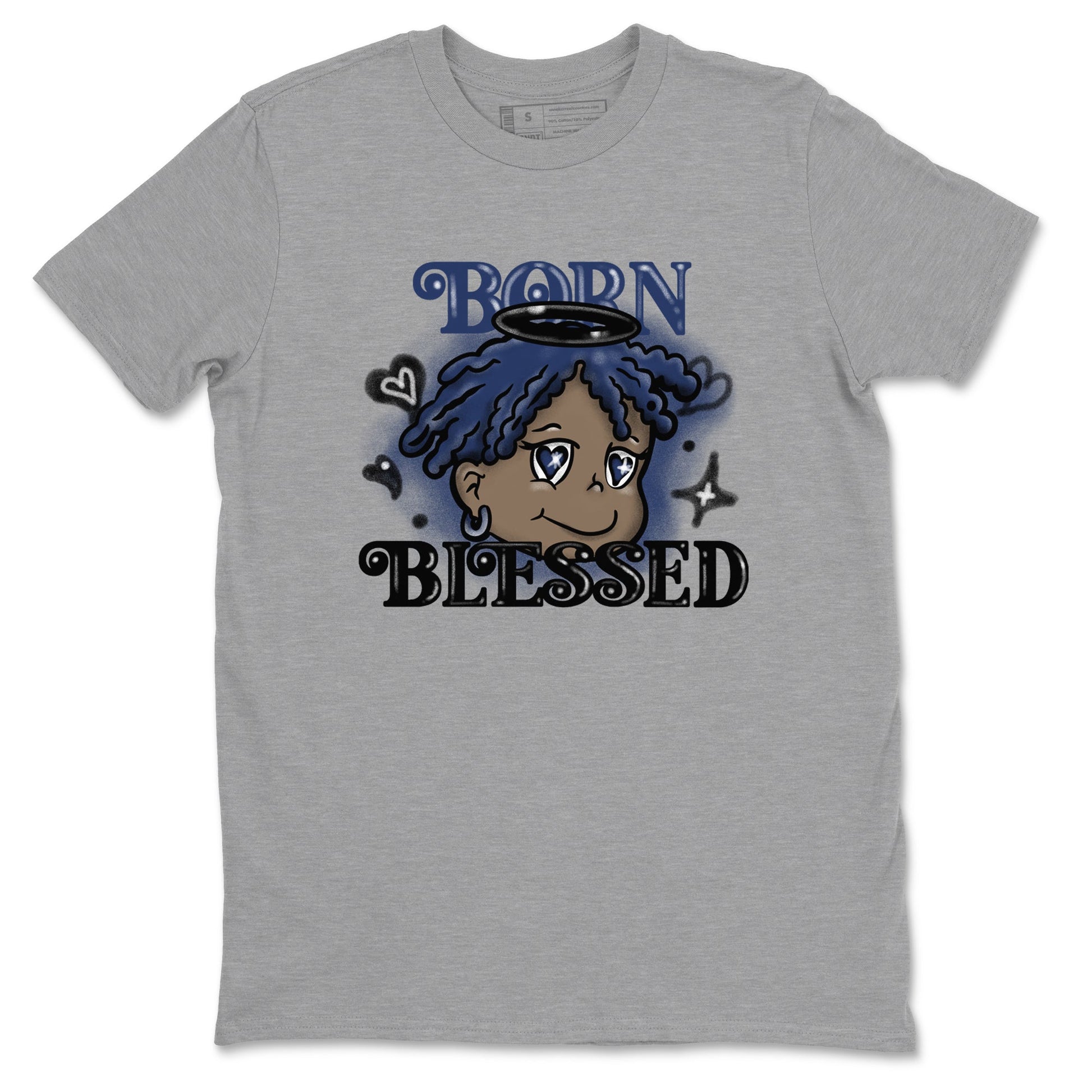 1s Midnight Navy shirts to match jordans Born Blessed sneaker match tees Air Jordan 1 Midnight Navy match shoes to clothes SNRT Sneaker Tees unisex cotton Heather Grey 2 shirts
