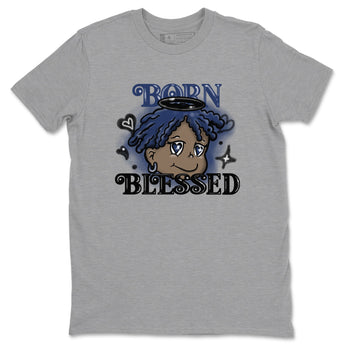 1s Midnight Navy shirts to match jordans Born Blessed sneaker match tees Air Jordan 1 Midnight Navy match shoes to clothes SNRT Sneaker Tees unisex cotton Heather Grey 2 shirts