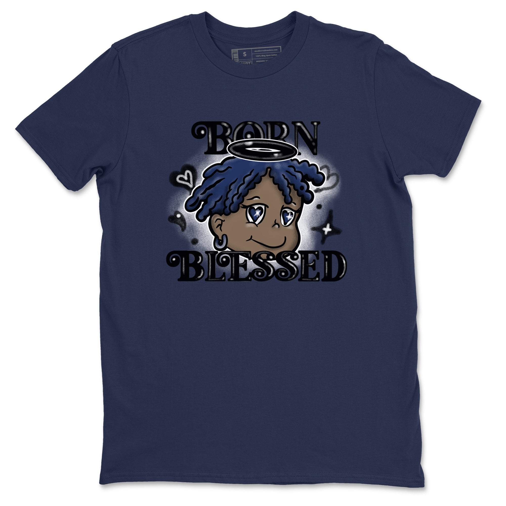 1s Midnight Navy shirts to match jordans Born Blessed sneaker match tees Air Jordan 1 Midnight Navy match shoes to clothes SNRT Sneaker Tees unisex cotton Navy 2 shirts