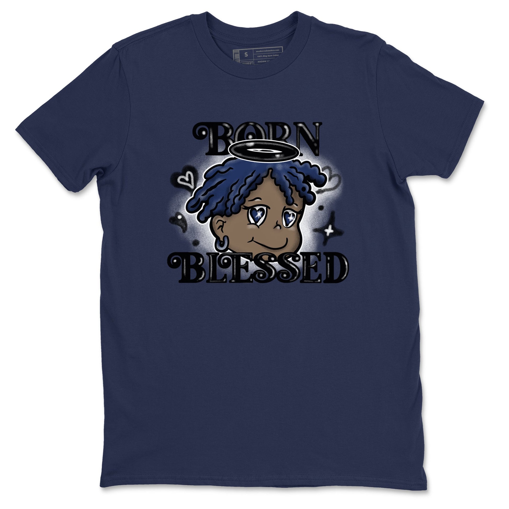 1s Midnight Navy shirts to match jordans Born Blessed sneaker match tees Air Jordan 1 Midnight Navy match shoes to clothes SNRT Sneaker Tees unisex cotton Navy 2 shirts