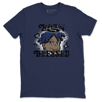 1s Midnight Navy shirts to match jordans Born Blessed sneaker match tees Air Jordan 1 Midnight Navy match shoes to clothes SNRT Sneaker Tees unisex cotton Navy 2 shirts