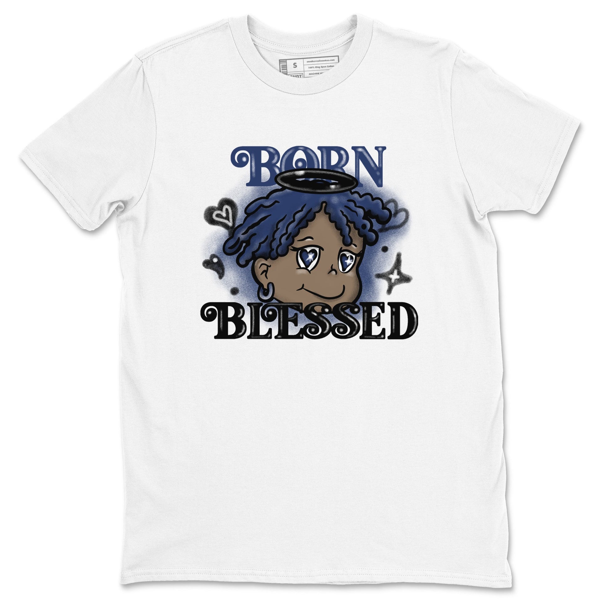 1s Midnight Navy shirts to match jordans Born Blessed sneaker match tees Air Jordan 1 Midnight Navy match shoes to clothes SNRT Sneaker Tees unisex cotton White 2 shirts
