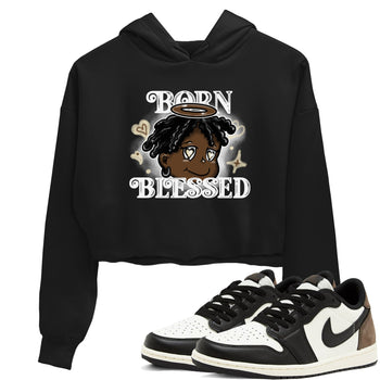 1s Mocha shirts to match jordans Born Blessed sneaker match tees Air Jordan 1 Mocha match shoes to clothes SNRT Sneaker Tees unisex cotton Black 1 crop tee