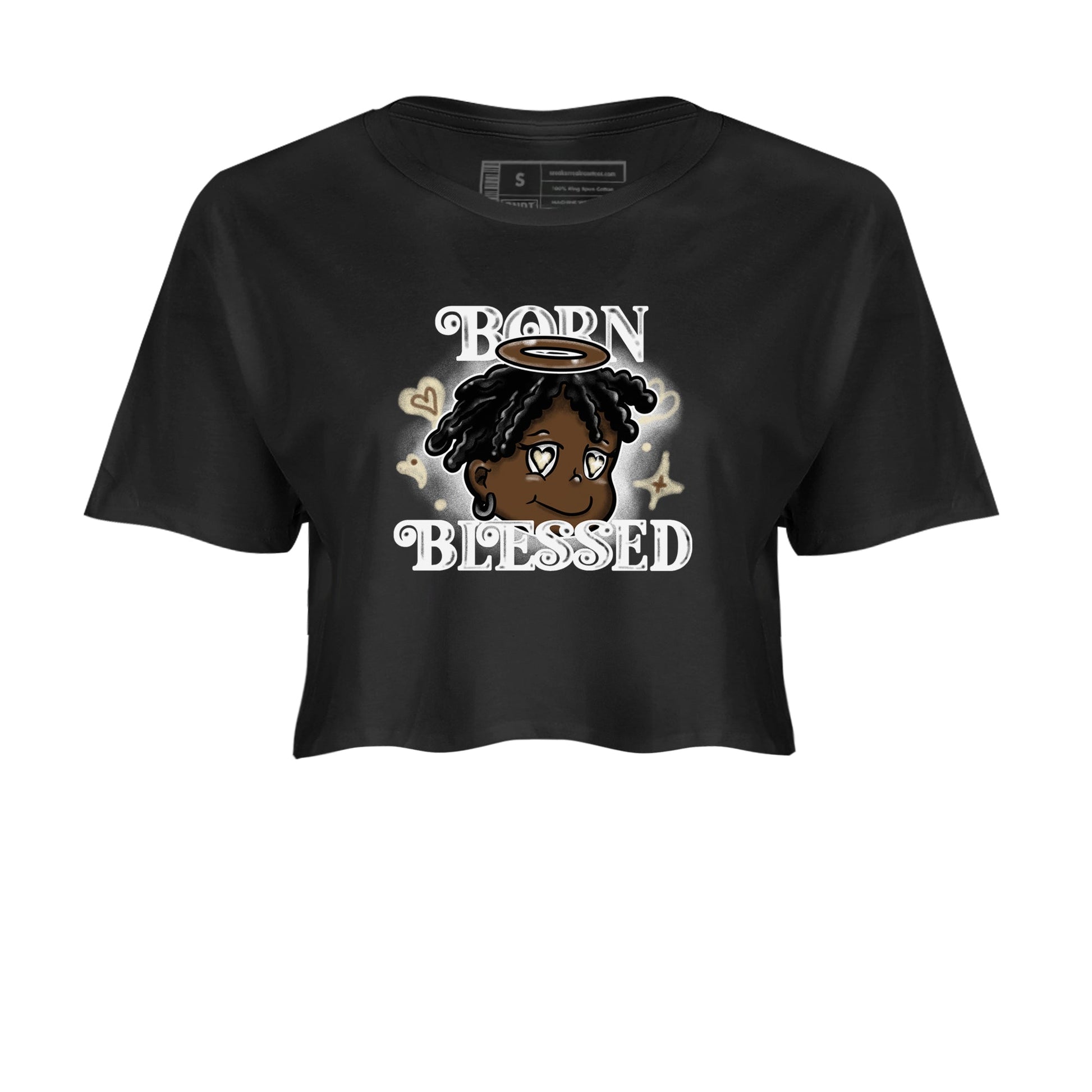 1s Mocha shirts to match jordans Born Blessed sneaker match tees Air Jordan 1 Mocha match shoes to clothes SNRT Sneaker Tees unisex cotton Black 2 crop tee
