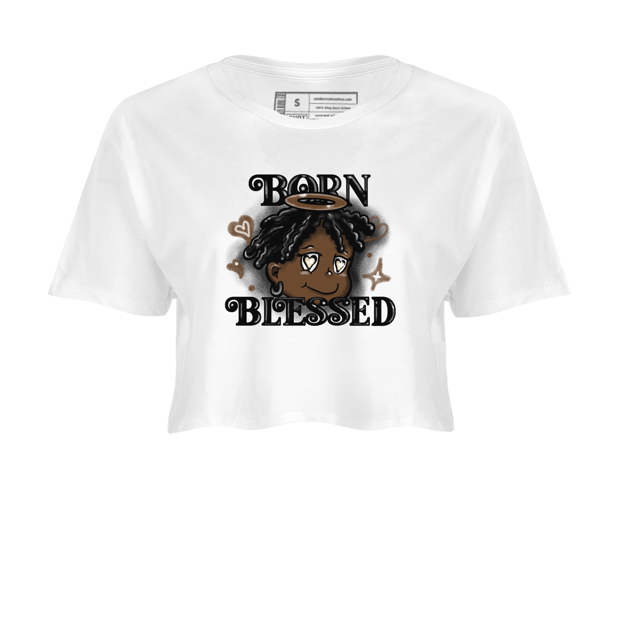 1s Mocha shirts to match jordans Born Blessed sneaker match tees Air Jordan 1 Mocha match shoes to clothes SNRT Sneaker Tees unisex cotton White 2 crop tee