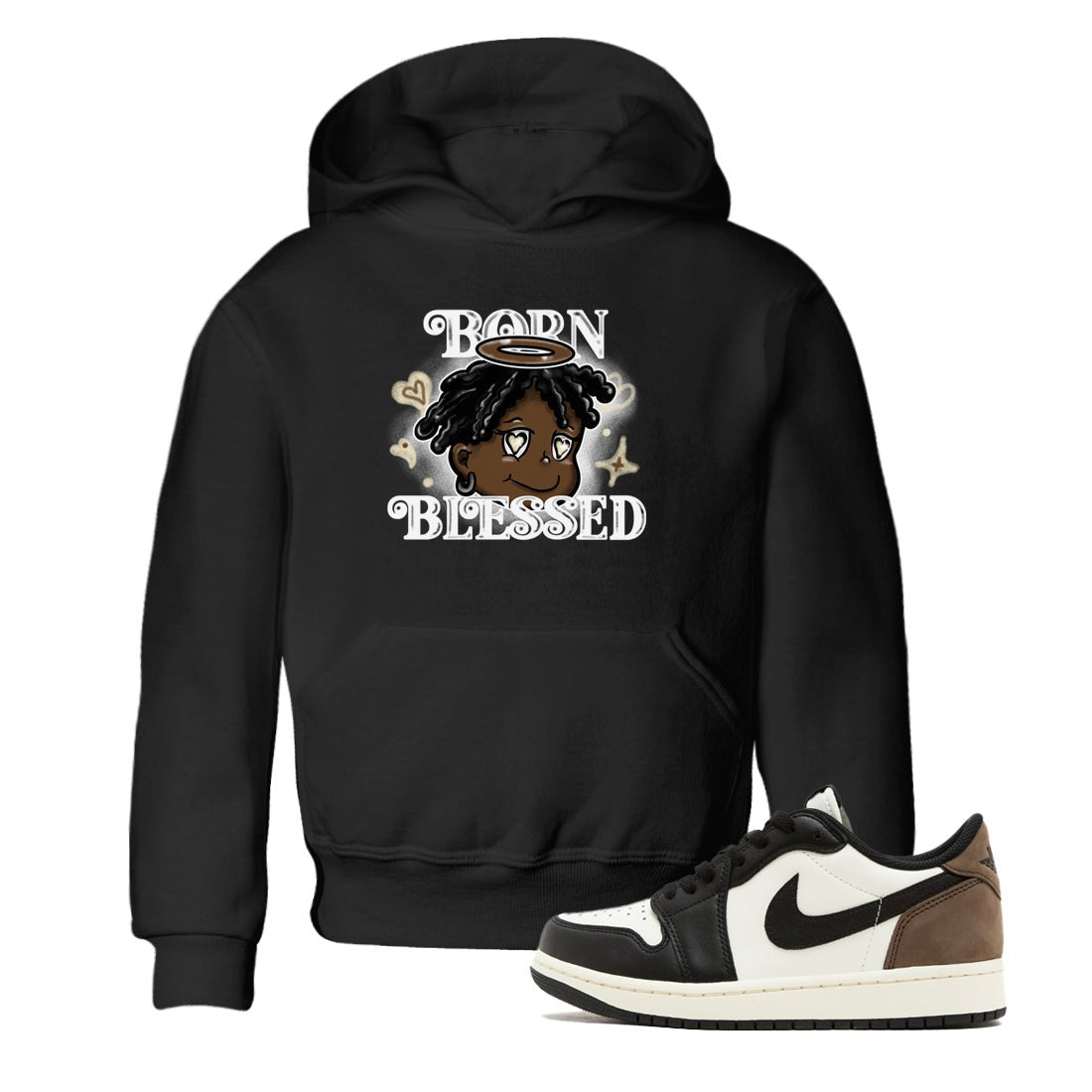 1s Mocha shirts to match jordans Born Blessed sneaker match tees Air Jordan 1 Mocha match shoes to clothes SNRT Sneaker Tees Youth Baby Black 1 tee
