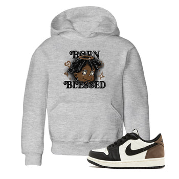1s Mocha shirts to match jordans Born Blessed sneaker match tees Air Jordan 1 Mocha match shoes to clothes SNRT Sneaker Tees Youth Baby Heather Grey 1 tee