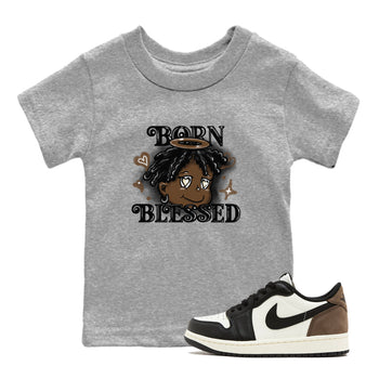 1s Mocha shirts to match jordans Born Blessed sneaker match tees Air Jordan 1 Mocha match shoes to clothes SNRT Sneaker Tees Youth Baby Heather Grey 1 tee