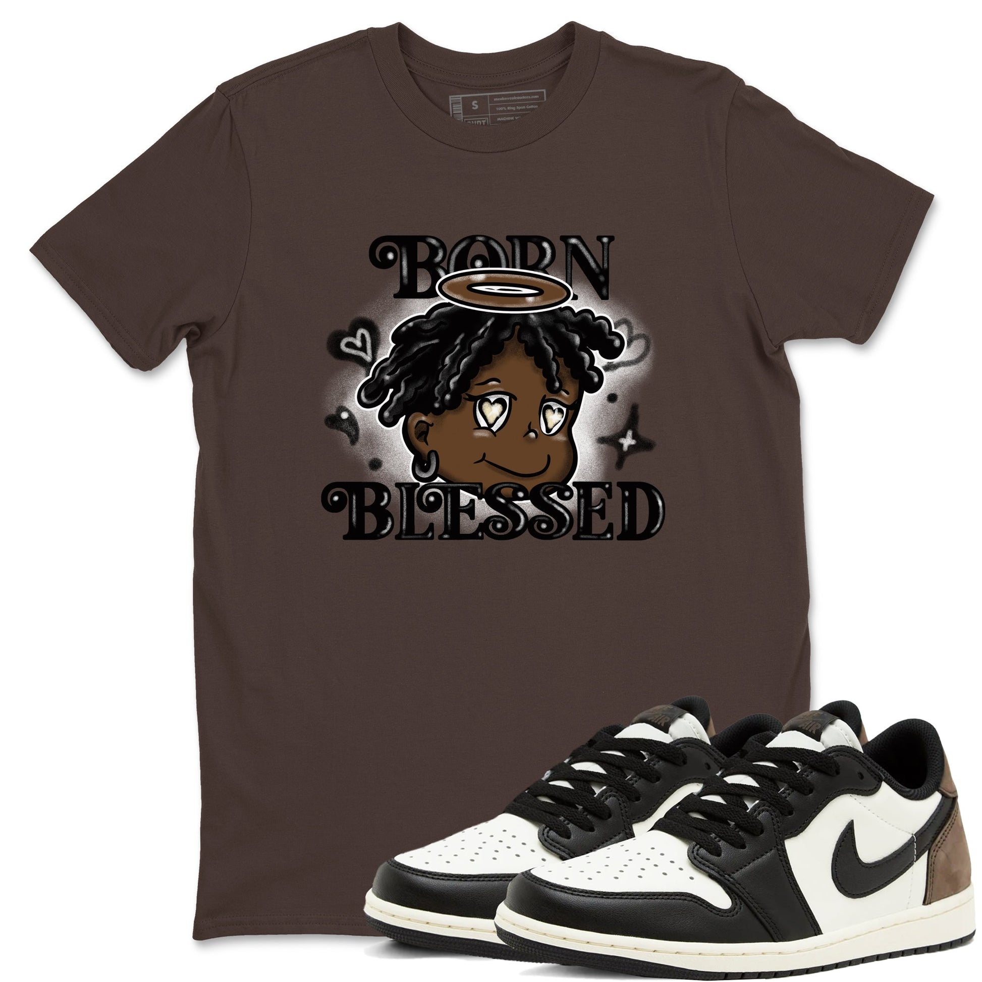 1s Mocha shirts to match jordans Born Blessed sneaker match tees Air Jordan 1 Mocha match shoes to clothes SNRT Sneaker Tees unisex cotton Dark Chocolate 1 shirts