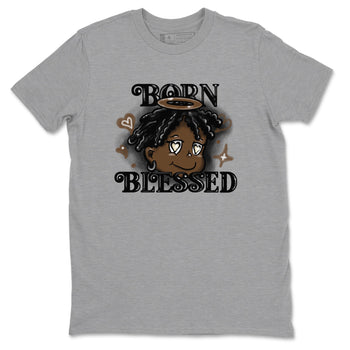 1s Mocha shirts to match jordans Born Blessed sneaker match tees Air Jordan 1 Mocha match shoes to clothes SNRT Sneaker Tees unisex cotton Heather Grey 2 shirts