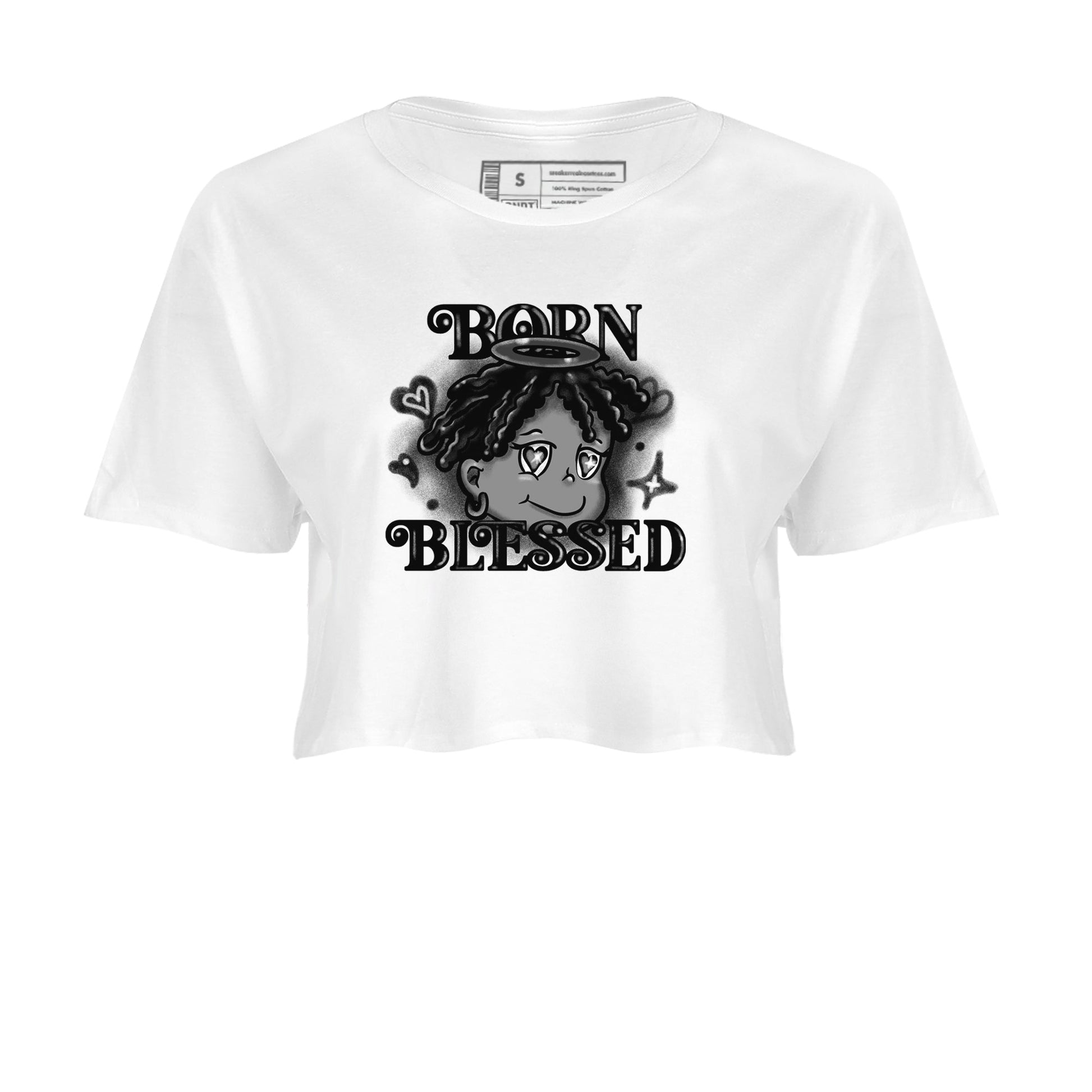 12s Black Wolf Grey shirts to match jordans Born Blessed sneaker match tees Air Jordan 12 Black Wolf Grey match shoes to clothes SNRT Sneaker Tees unisex cotton White 2 crop tee