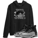 12s Black Wolf Grey shirts to match jordans Born Blessed sneaker match tees Air Jordan 12 Black Wolf Grey match shoes to clothes SNRT Sneaker Tees unisex cotton Black 1 shirts