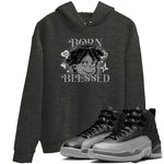 12s Black Wolf Grey shirts to match jordans Born Blessed sneaker match tees Air Jordan 12 Black Wolf Grey match shoes to clothes SNRT Sneaker Tees unisex cotton Charcoal Heather 1 shirts