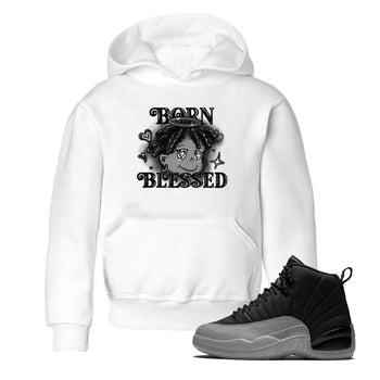 12s Black Wolf Grey shirts to match jordans Born Blessed sneaker match tees Air Jordan 12 Black Wolf Grey match shoes to clothes SNRT Sneaker Tees Youth Baby White 1 tee