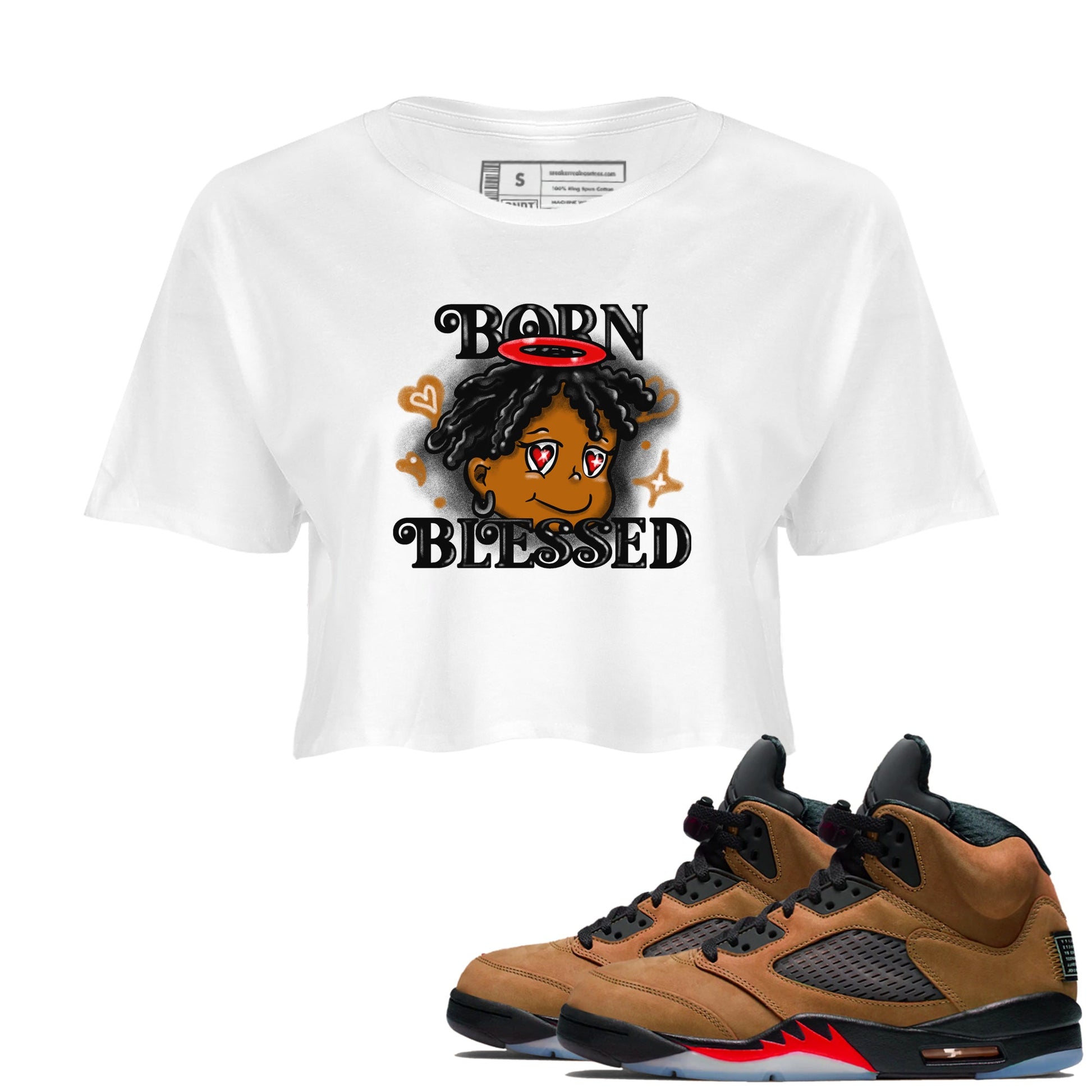 5s Archaeo Brown shirts to match jordans Born Blessed sneaker match tees Air Jordan 5 Archaeo Brown match shoes to clothes SNRT Sneaker Tees unisex cotton White 1 crop tee