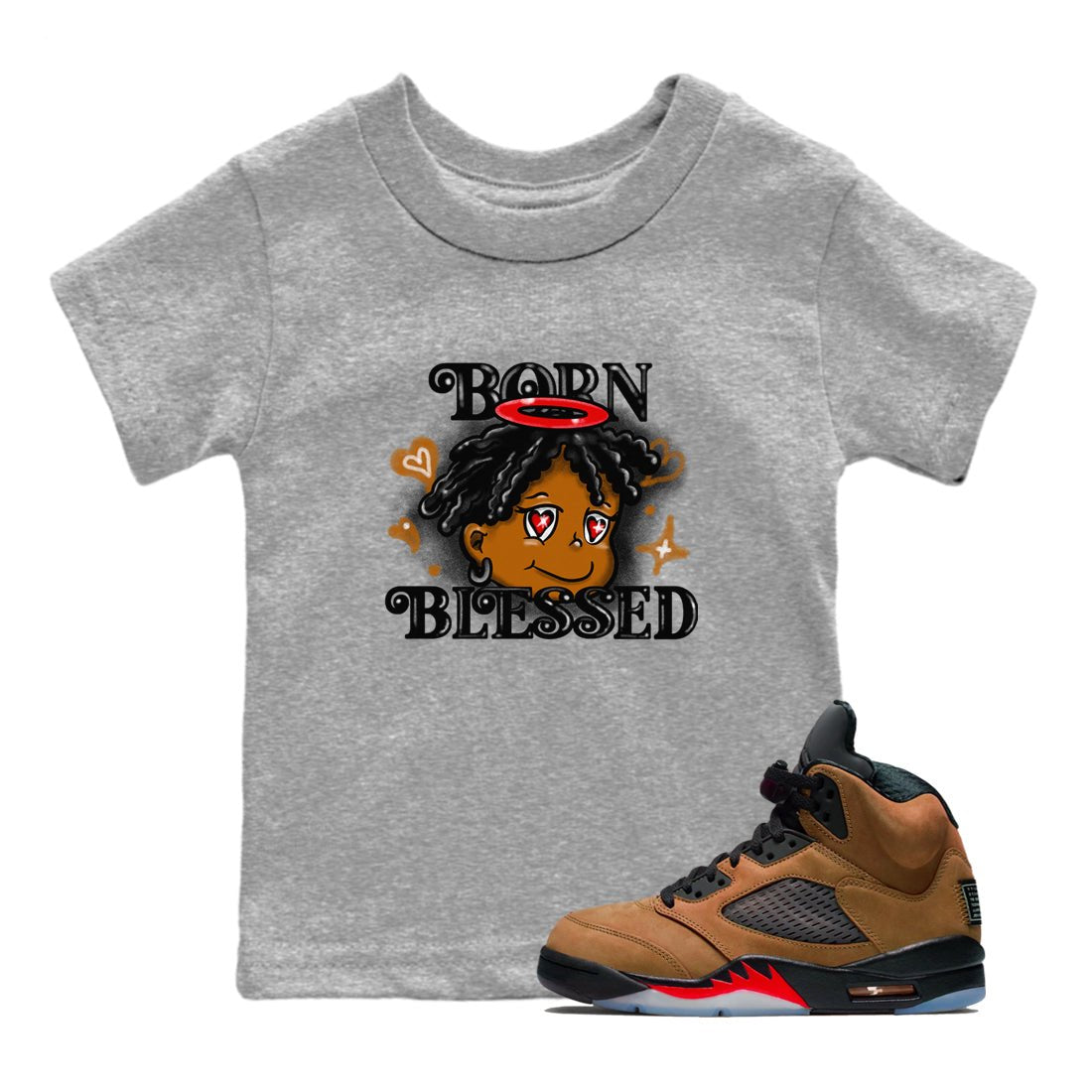 5s Archaeo Brown shirts to match jordans Born Blessed sneaker match tees Air Jordan 5 Archaeo Brown match shoes to clothes SNRT Sneaker Tees Youth Baby Heather Grey 1 tee