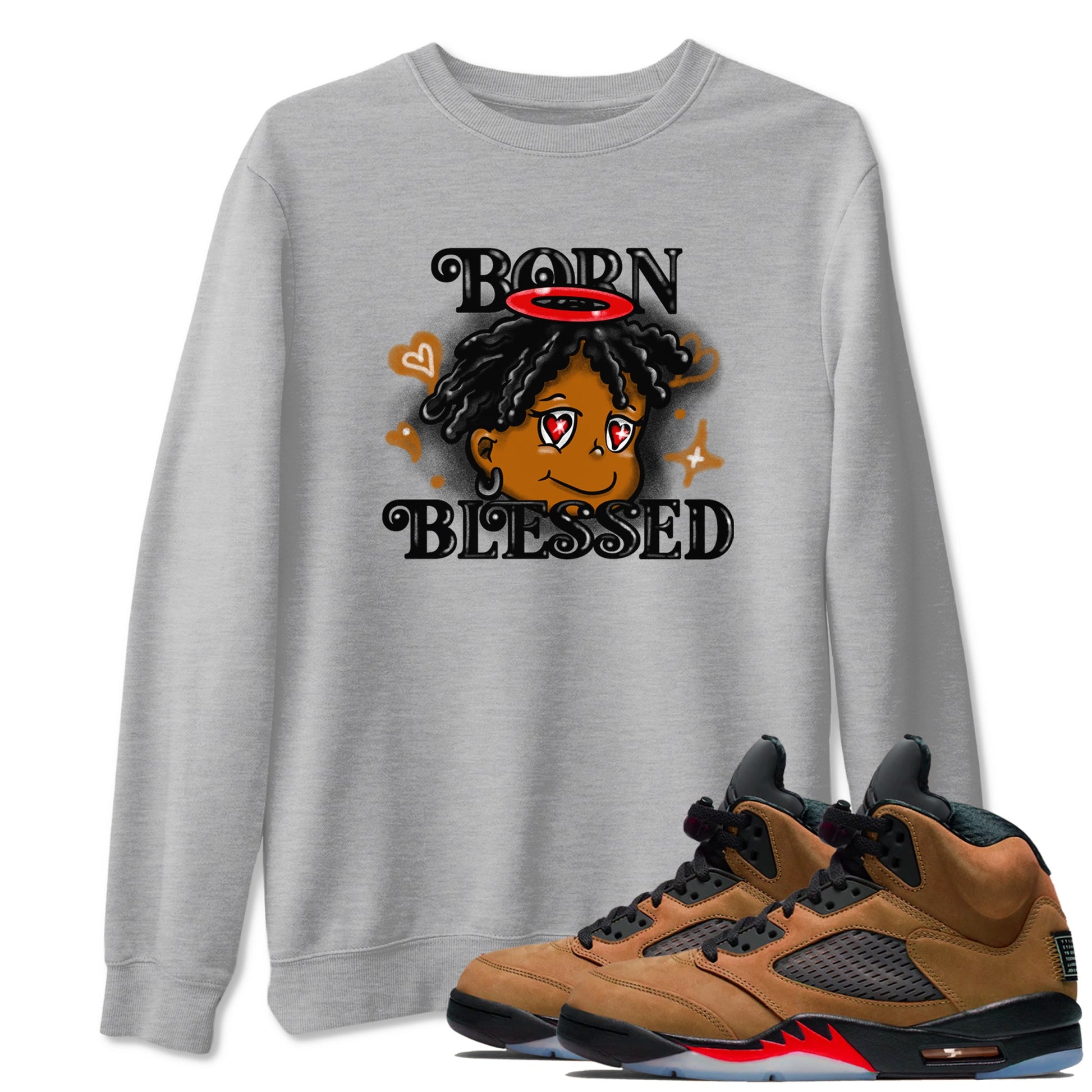 5s Archaeo Brown shirts to match jordans Born Blessed sneaker match tees Air Jordan 5 Archaeo Brown match shoes to clothes SNRT Sneaker Tees unisex cotton Heather Grey 1 shirts