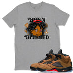 5s Archaeo Brown shirts to match jordans Born Blessed sneaker match tees Air Jordan 5 Archaeo Brown match shoes to clothes SNRT Sneaker Tees unisex cotton Heather Grey 1 shirts