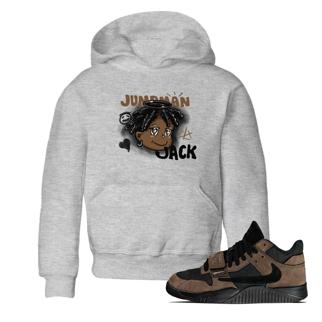 Jordan Jumpman Jack Travis Scott Dark Mocha shirts to match jordans Born Blessed sneaker match tees Jordan Jumpman Jack Travis Scott Dark Mocha match shoes to clothes SNRT Sneaker Tees Youth Baby Heather Grey 1 tee