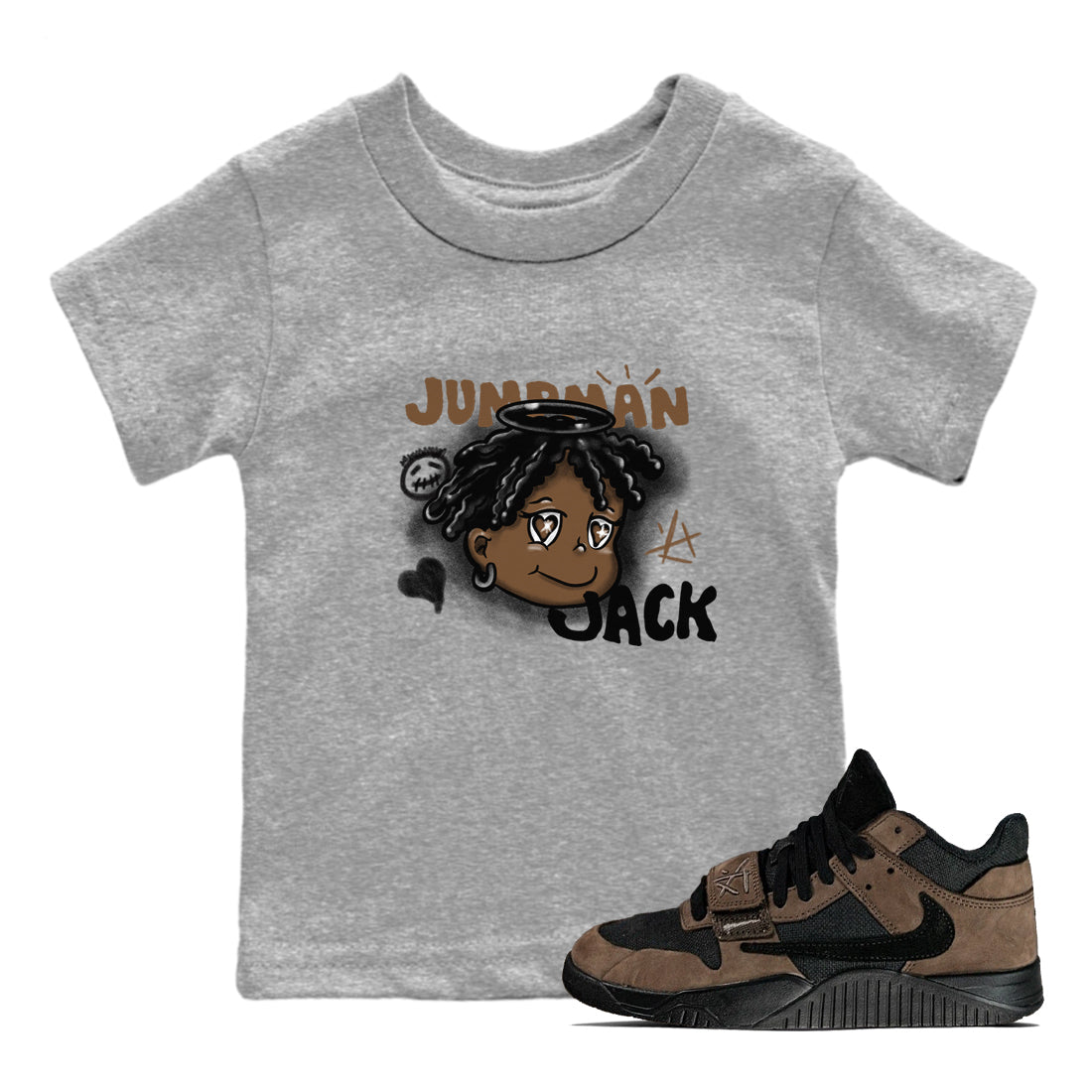 Jordan Jumpman Jack Travis Scott Dark Mocha shirts to match jordans Born Blessed sneaker match tees Jordan Jumpman Jack Travis Scott Dark Mocha match shoes to clothes SNRT Sneaker Tees Youth Baby Heather Grey 1 tee